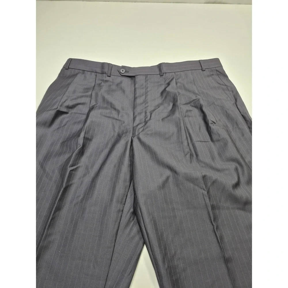 Suit Pants Mens 42x36 Navy 100% Wool Pinstripe Pleated Dress Formal Business